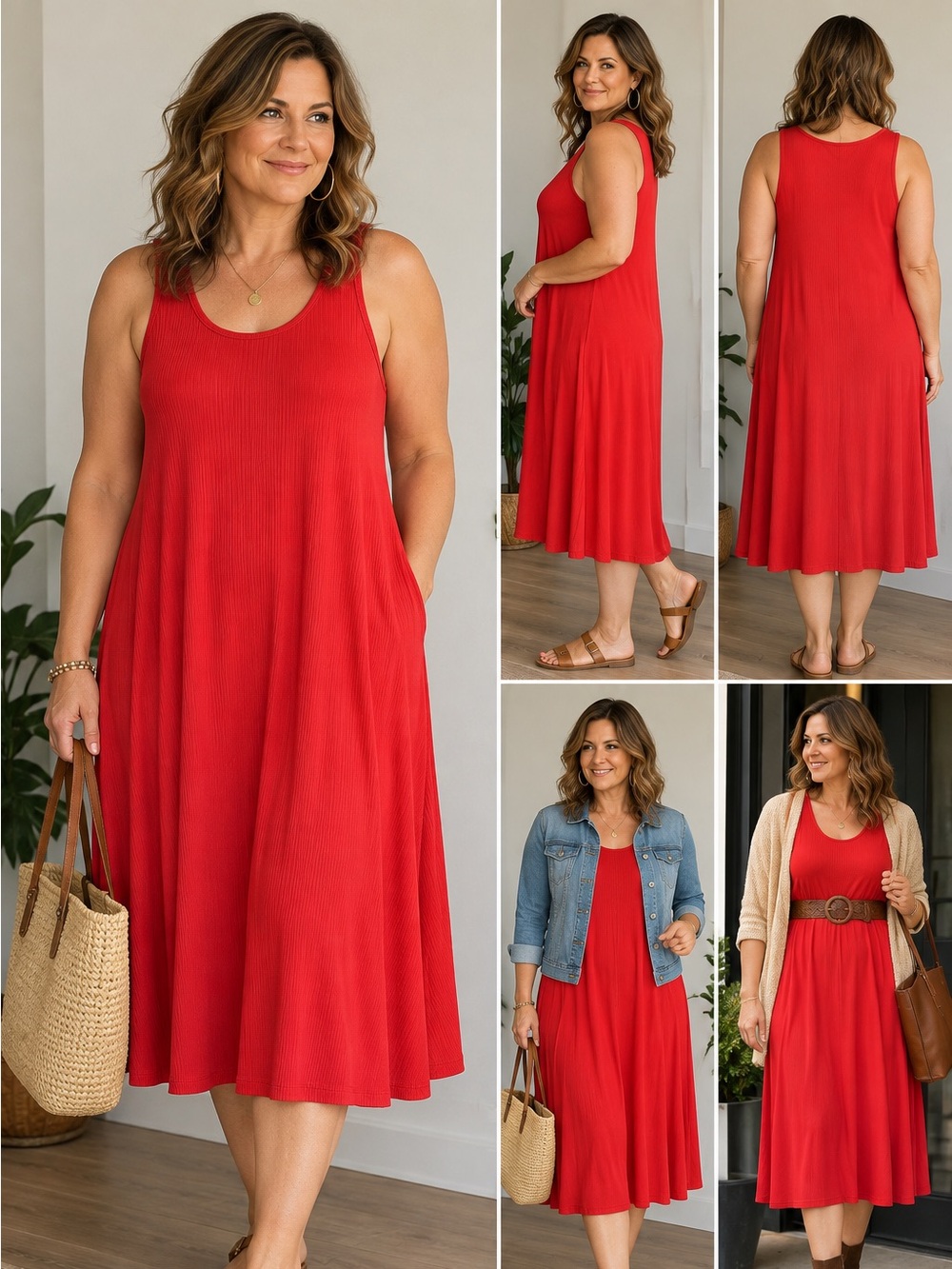 Reitmans Red Sleeveless Swing Midi Dress